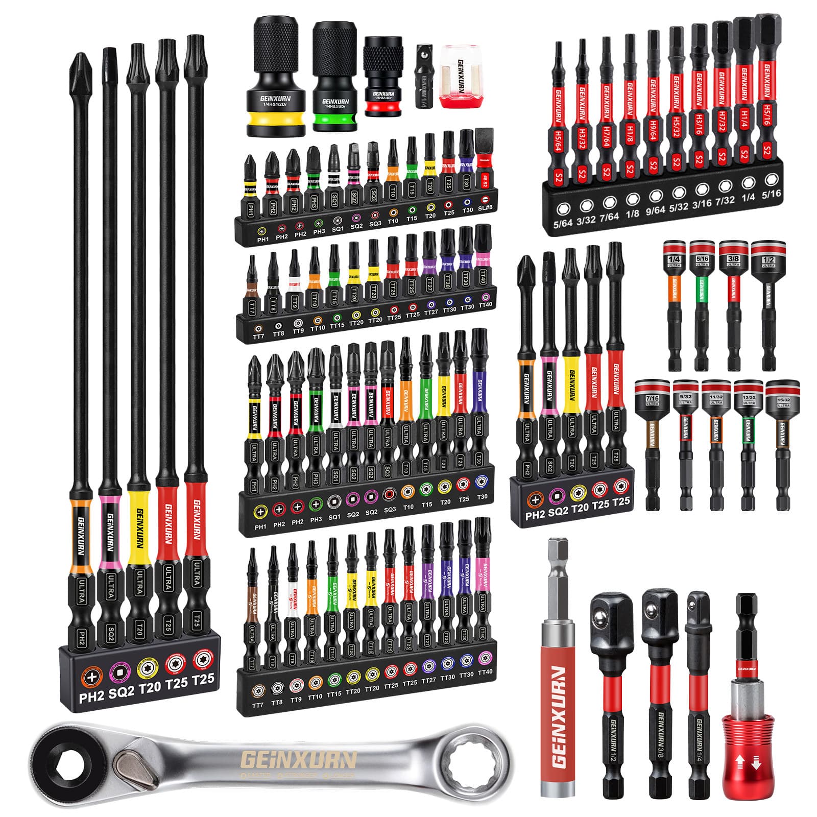 92-Piece Impact Screwdriver Bit Set with Ratchet Wrench, 1/4-Inch Hex Shank Magnetic Bits