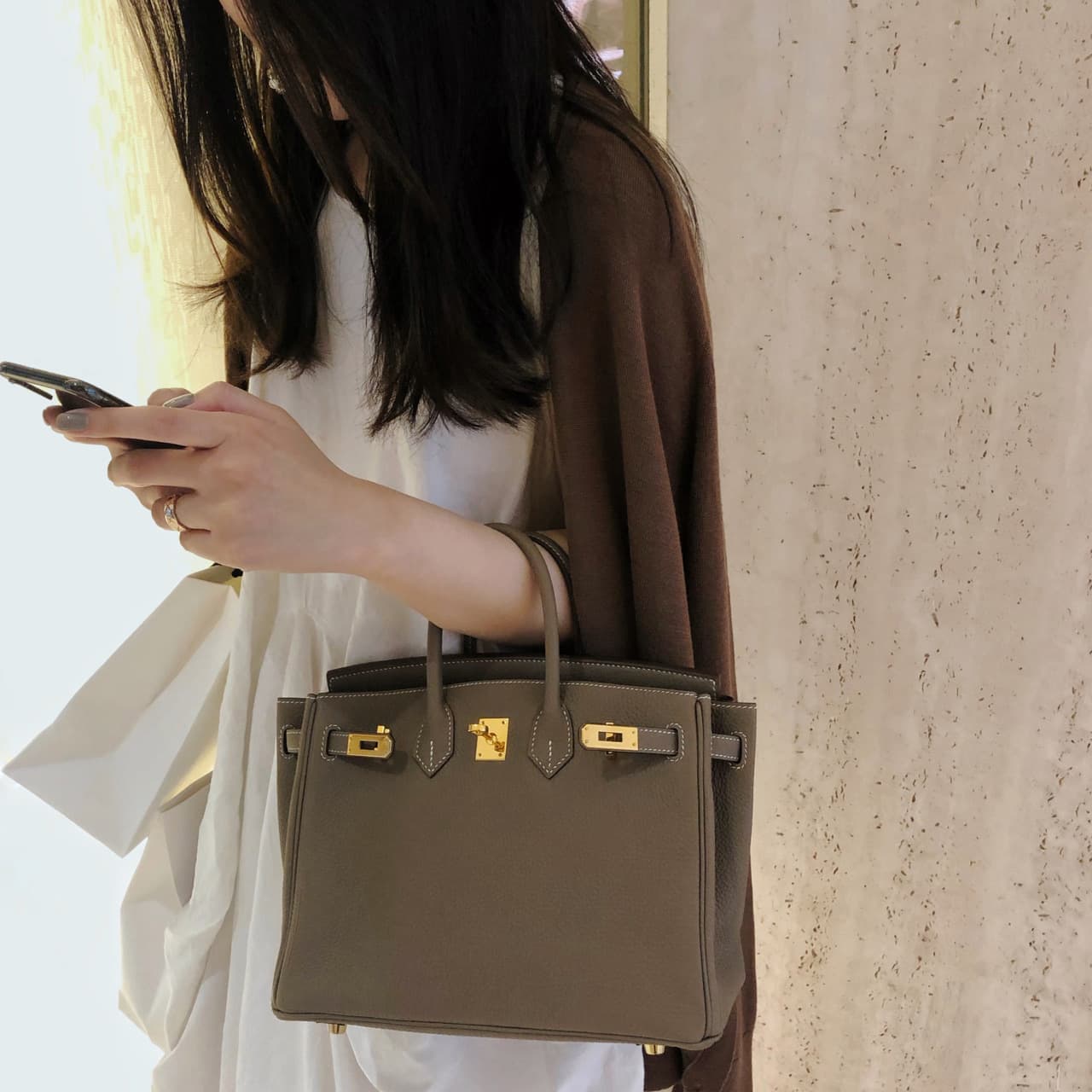 Genuine Leather Togo Pattern Birkin Style Top Layer Cowhide Gold Buckle Handbag Large Capacity Commuter Shoulder Crossbody Kelly Women's Bag