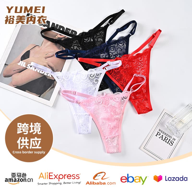 Sexy Lace Thong Low-Rise T-Back Transparent Mesh Panties for Cross-Border Trade