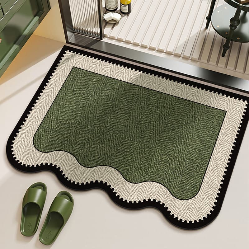 Vintage Green Linen Woven Quick-Dry Mat Irregular Stain-Resistant Entryway Doormat Bathroom Toilet Non-Slip Mat
