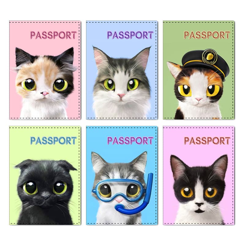 In Stock PASSPORT Cute Cat Multifunctional Passport Holder Printed Travel Passport Cover Document Protector Wholesale