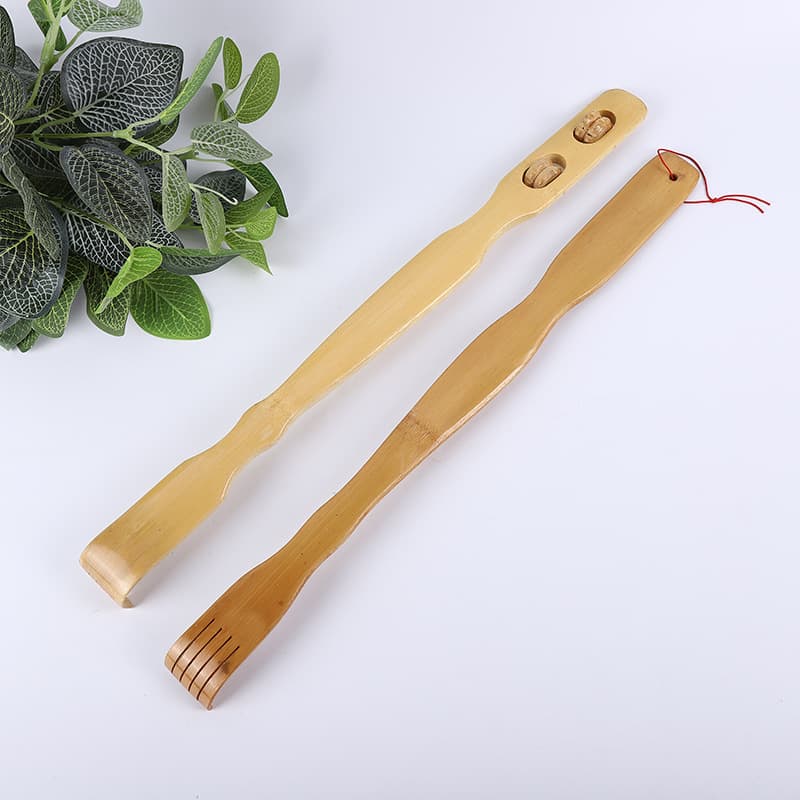 Bamboo back scratcher with long handle, dual balls for massage, "Old Man's Joy.