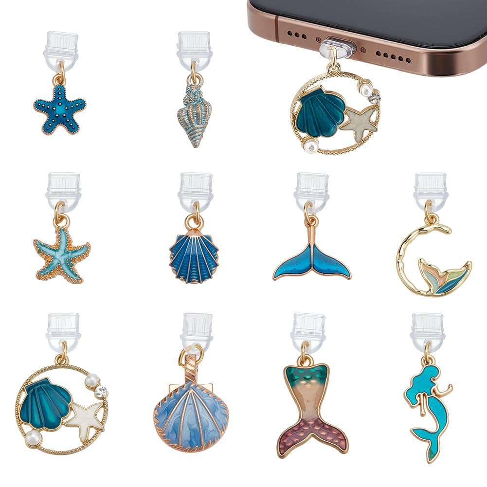 10pcs TYPE-C Phone Dust Plug Ocean Series Fashionable Alloy Charm Dust Plug Charging Port Cover