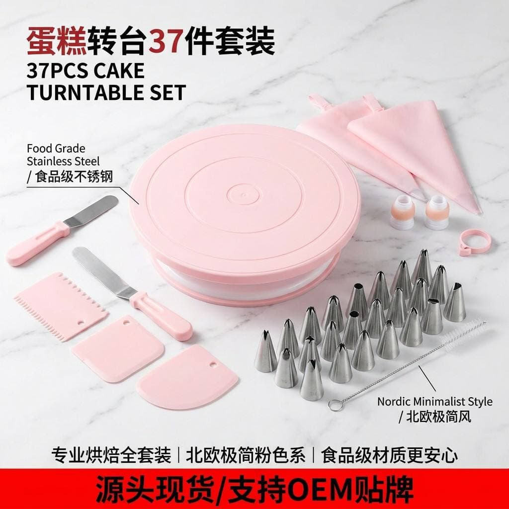 Cross-border Wholesale Cake Baking Turntable Set 37-Piece Complete Turntable Piping Cream Tool Kit