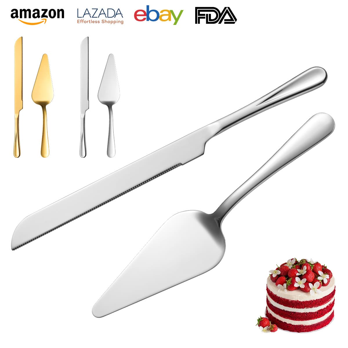 Amazon Stainless Steel Cake Knife Spatula - Long Handle Bread Knife and Pizza Turner for Parties