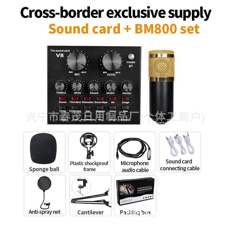 Cross-border New Product BM-800 + V8 Sound Card Set for YY Voice Online Karaoke/Large Diaphragm Condenser Microphone Set