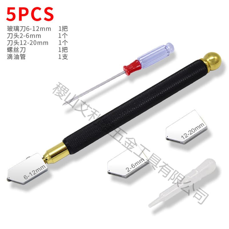Factory Supply Glass Cutter Set, Oil-Filled Glass Scriber Pen Set, Black Handle Glass Cutting Knife Head