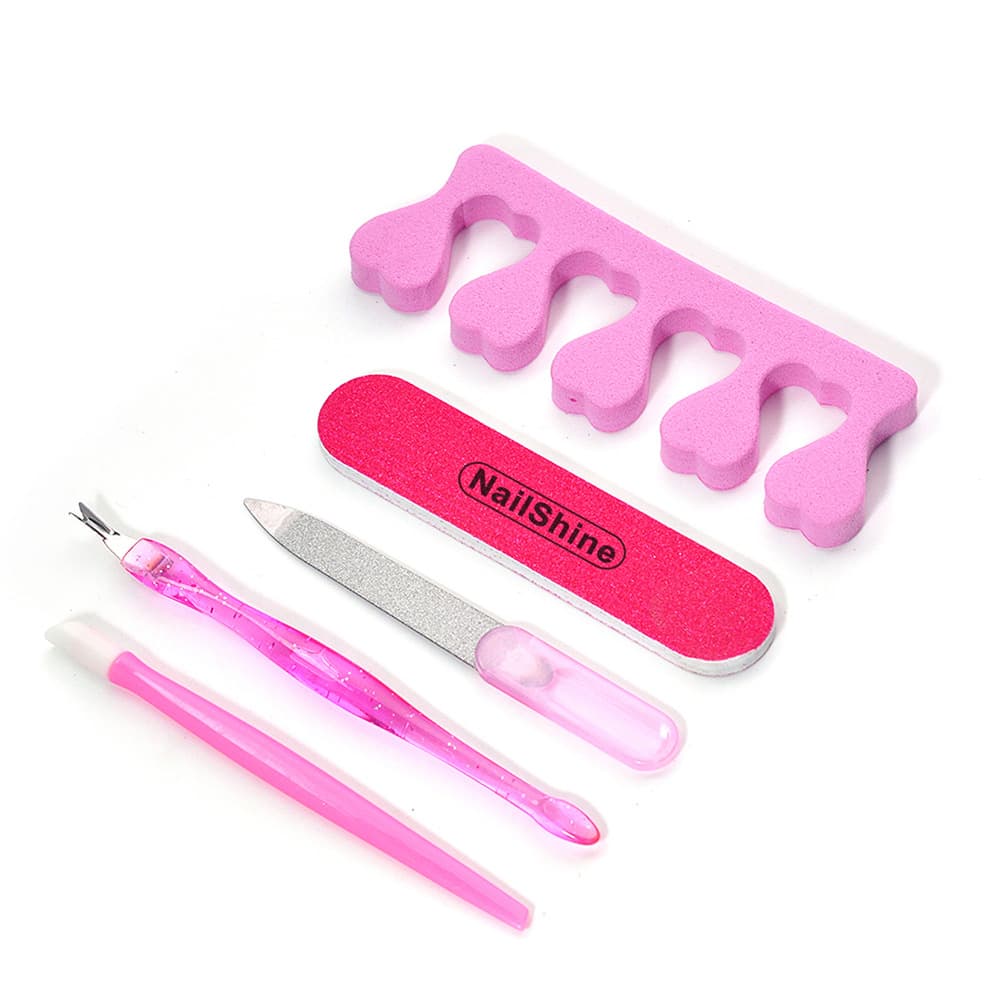 Nail Art Tool Kit 5-Piece Set: Mini Nail File, EVA Toe Separator, Cuticle Pusher, Small Steel File