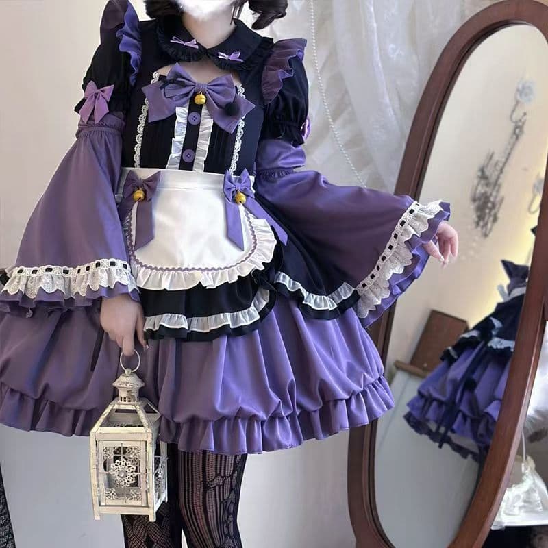 Han Guliang {}~ original design vow maid Lolita dress cute short-sleeve OP floral bubble dress other.