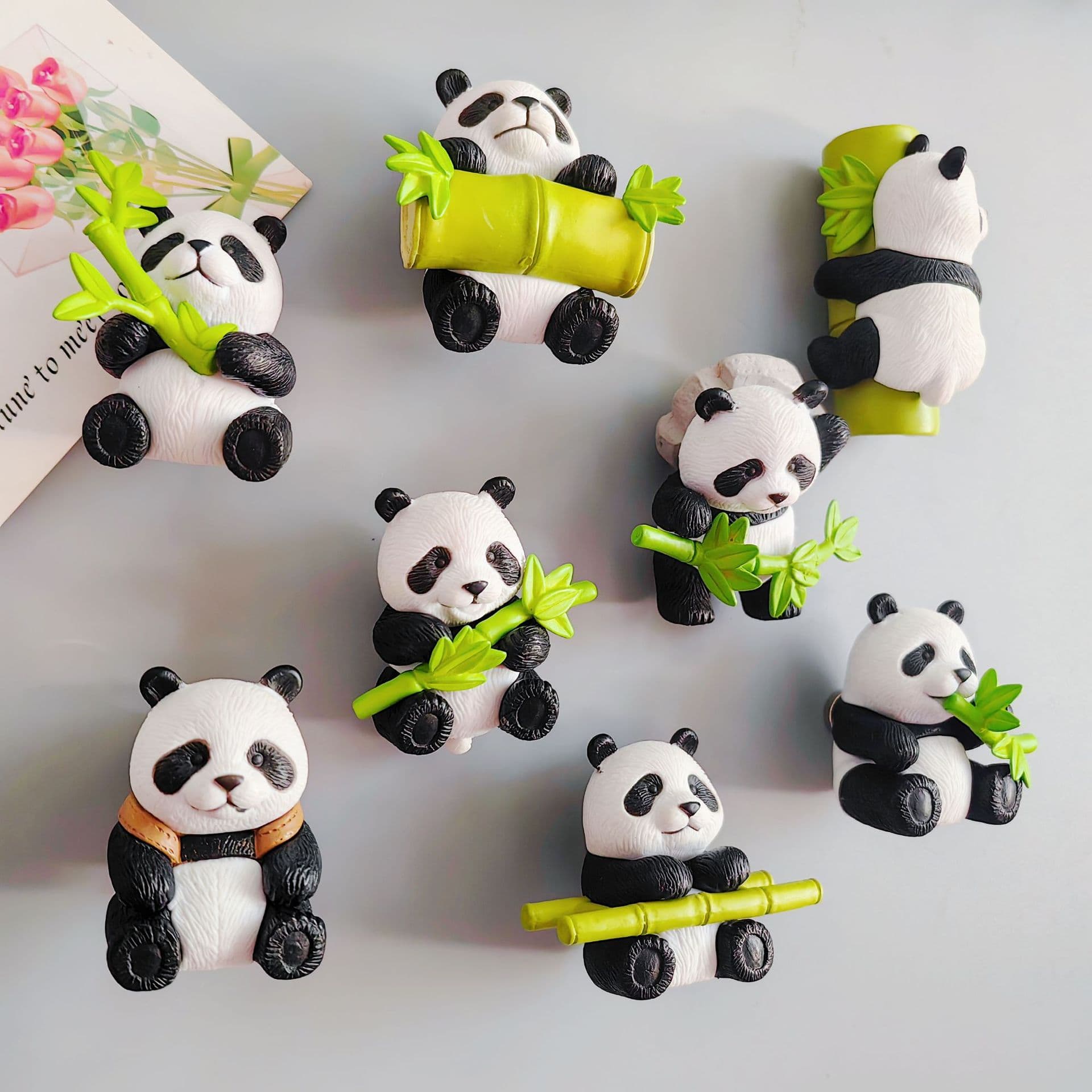 Three-Dimensional Eight Bamboo Panda Refrigerator Magnets 3D Sichuan Travel Souvenirs Home Decoration Magnetic Magnet Message Stickers