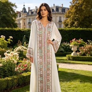 Multi-Color Heavy Embroidered Lace Long Dress: Loose Fit, Plus Size, Long Sleeve, Long Robe