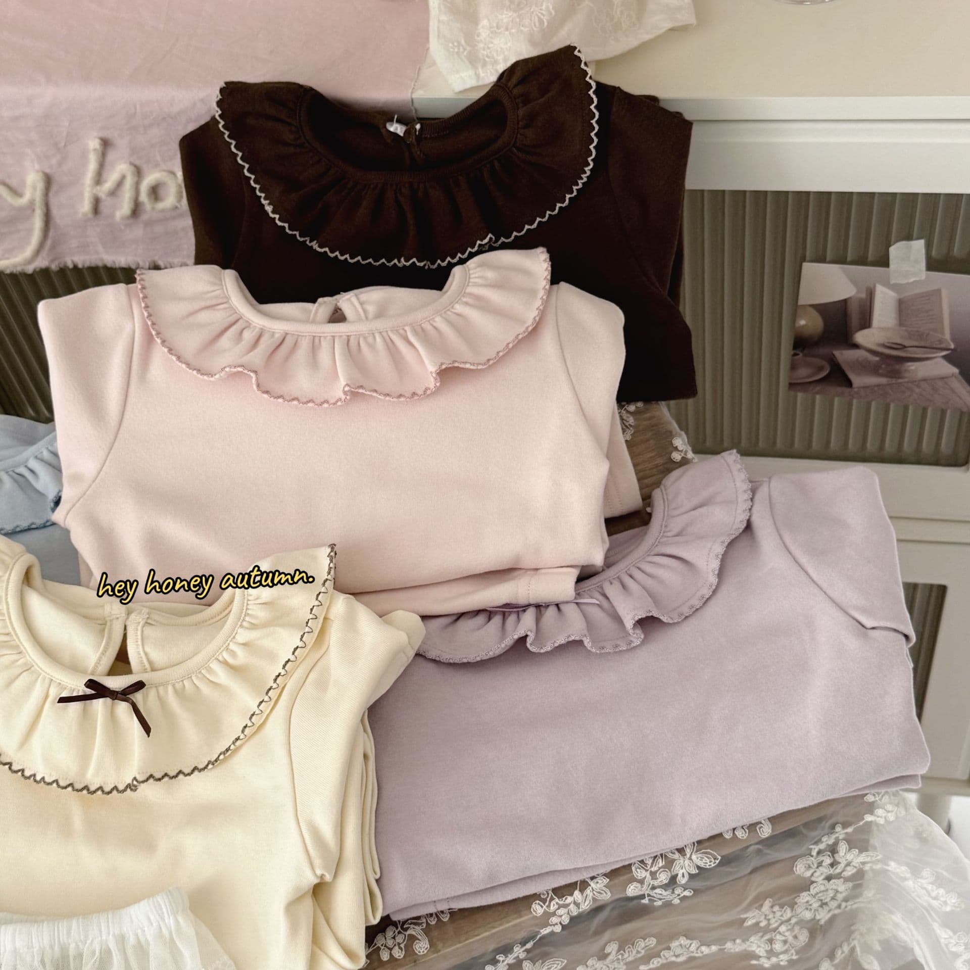 Size Roll Ins Style Korean Autumn Spring Girls' Homewear Set Lace Collar Fashionable Pajama Pants Two-Piece Set
