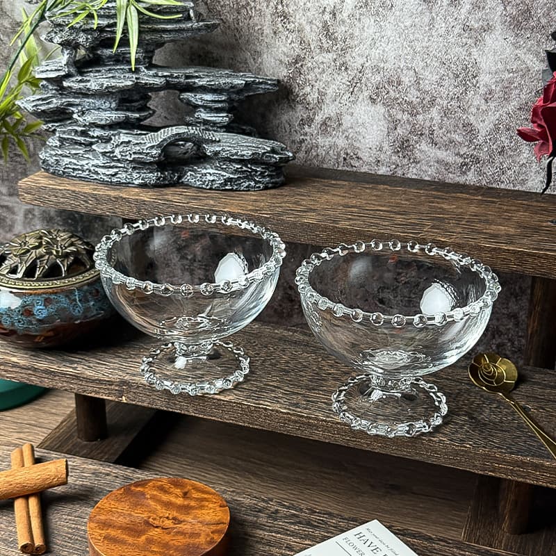 [Wholesale of Whole Piece] Bead-edged Short Dessert Bowl Ice Cream Ice Cream Bowl Sugar Water Glass Juice Cold Drink Dessert Bowl