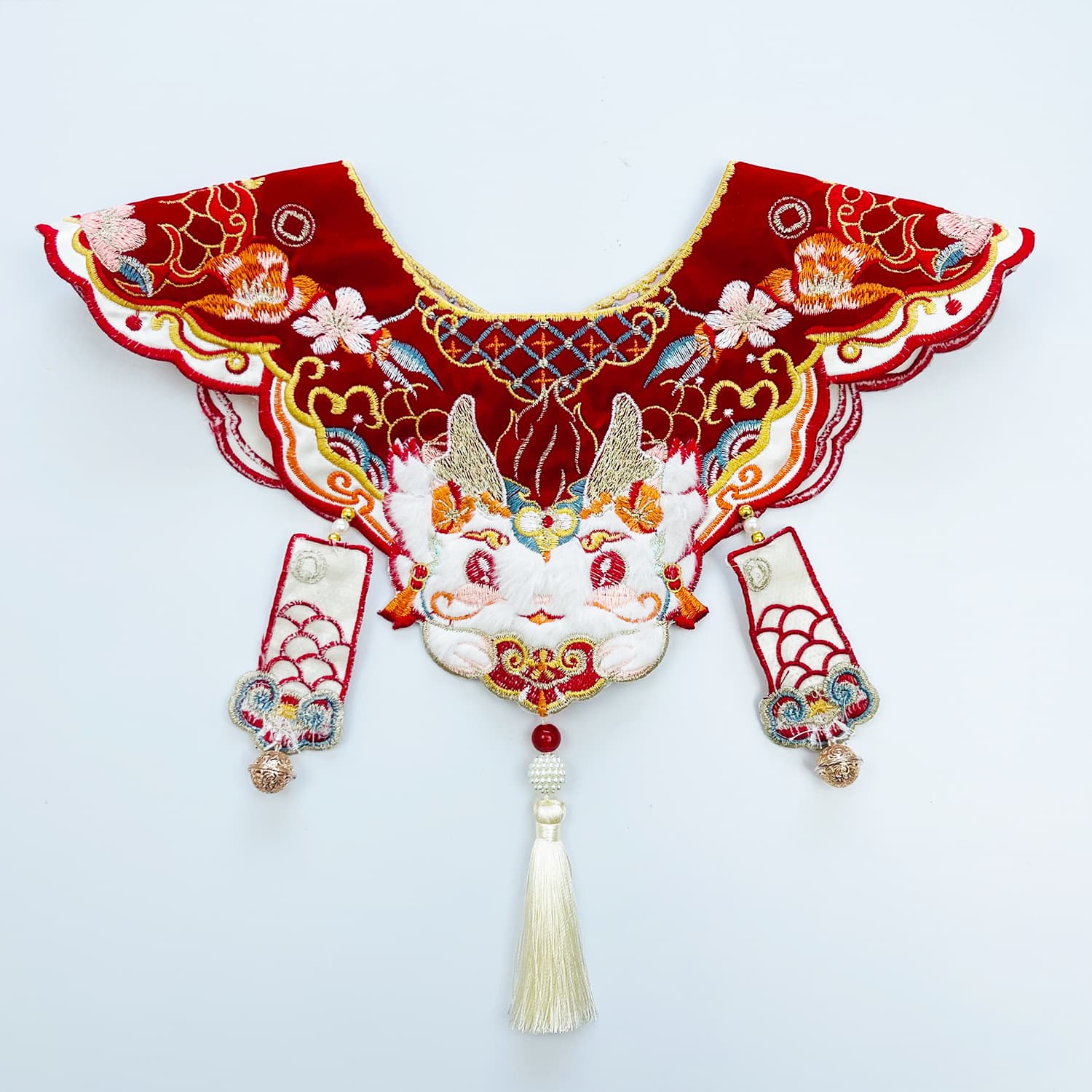 National Style Embroidered Cartoon Bell Red Detachable Collar Winter New Year Festive Clothing Hanfu Cloud Collar In Stock