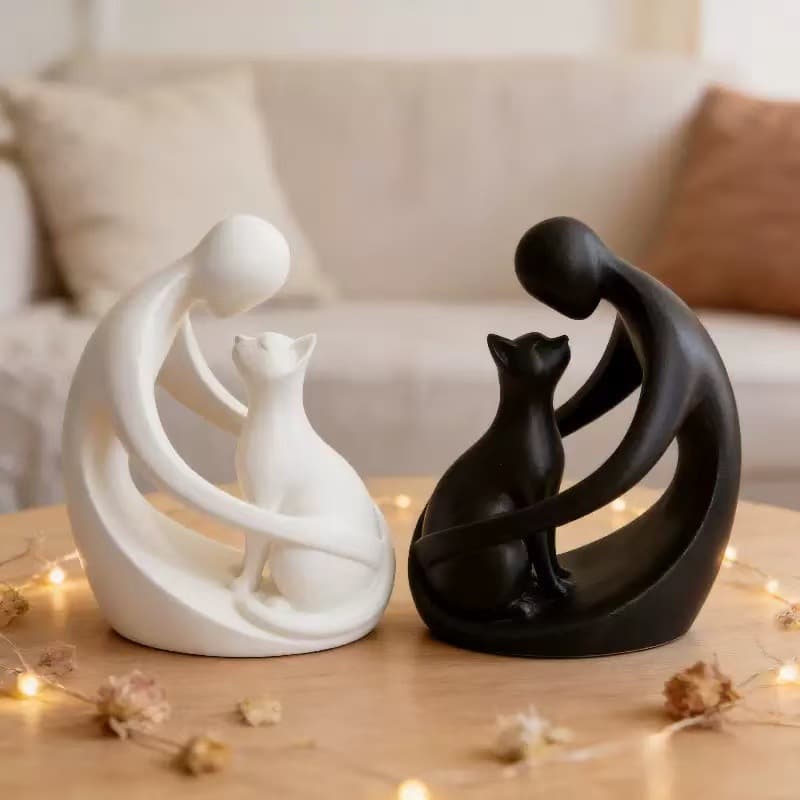 Cross-border New Product Human and Cat Statue Simple Pet Lover Home Living Room Hallway Statue Desktop Decoration
