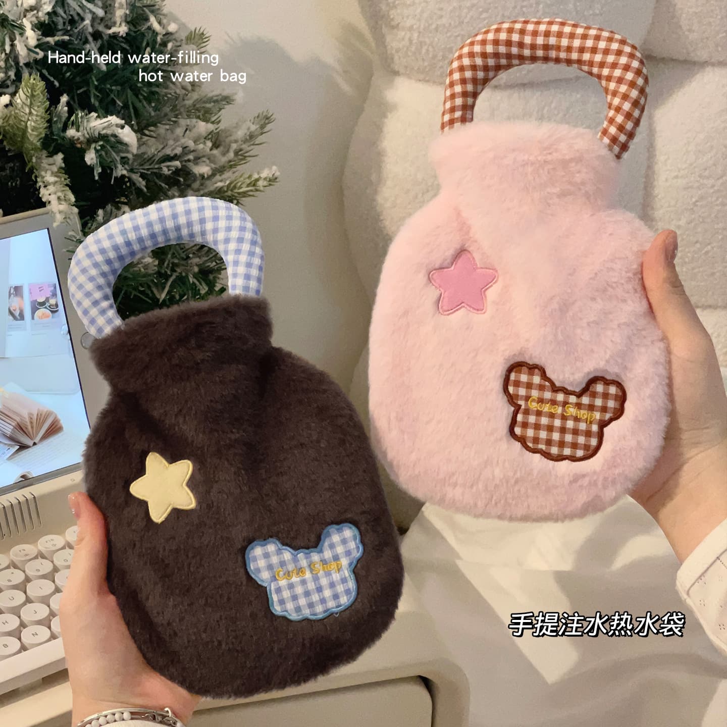 Hot Water Bottles for Stomach and Hand Warmth, Cute Plush Portable Multi-Purpose Heat Packs for Students