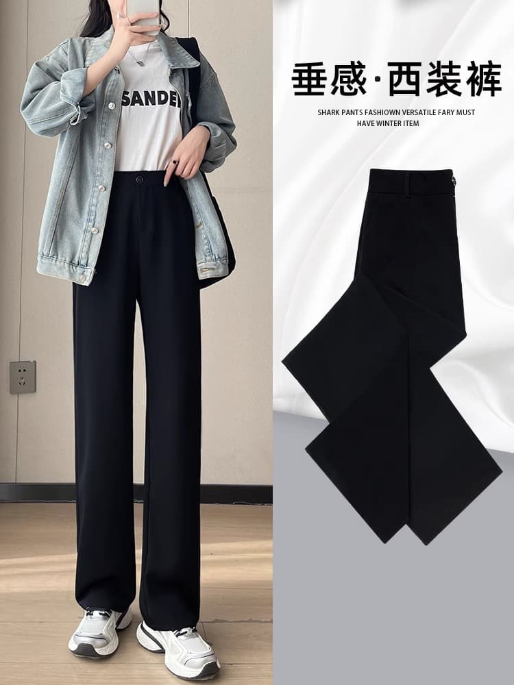 Suit pants black wide leg pants for women 2025 summer high waist drape small straight casual suit pants