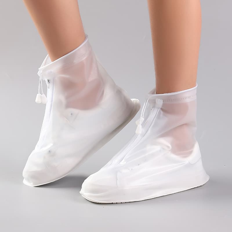Waterproof Shoe Covers Mid-Calf Simple Thickened Wear-Resistant Anti-Slip Outdoor Travel Men's Women's Zipper Rain Shoe Covers