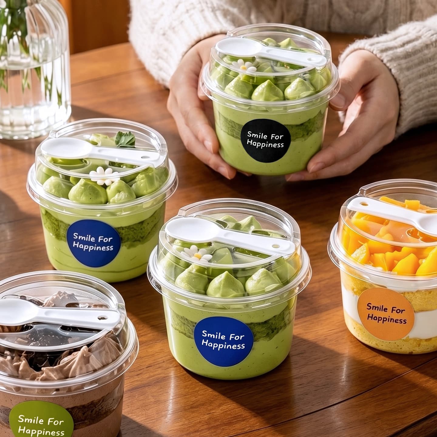 Cake packaging box transparent high lid mousse dessert cup small cake packaging box with spoon stall home special baking