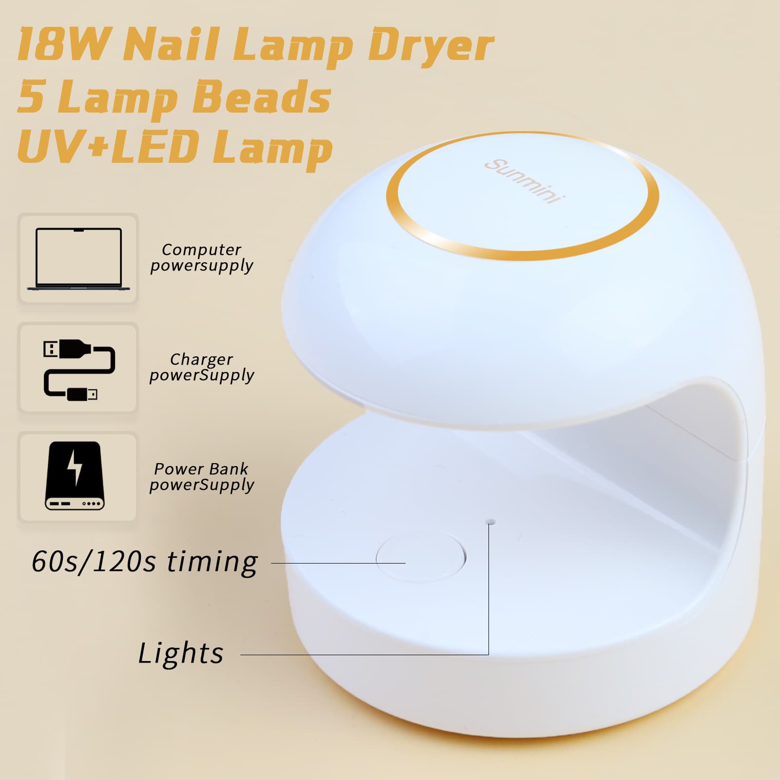 Mini Handheld Nail Lamp 18W Single Finger UV Curing Light Therapy Machine Fat Dumpling White Color OEM for Africa Europe South America Southeast Asia North America Middle East