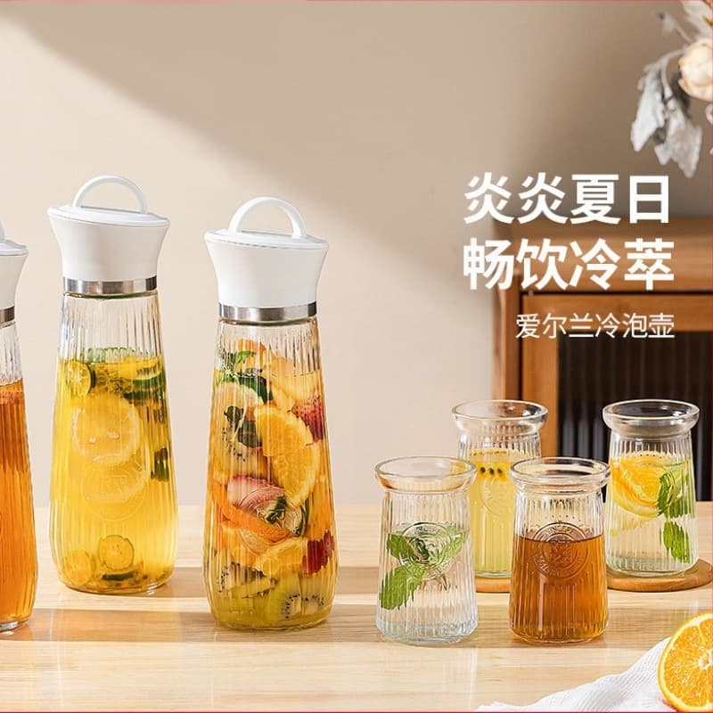 Hexieju Soda-Lime Glass Cold Water Pitcher, High Temperature Resistant, Large Capacity Cold Brew Pitcher for Home, Refrigerator Cold Water Pitcher