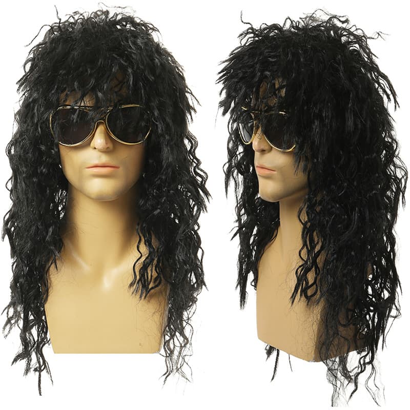 Halloween 80s Retro Cosplay Punk Black Wig Disco European and American Men's Rock Curly Hair