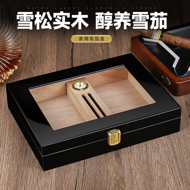 HANNICOOK Cigar Carrying Case with Piano Lacquer Glass Sunroof, 16-Pack, Sealed Lock, Cigar Humidifier