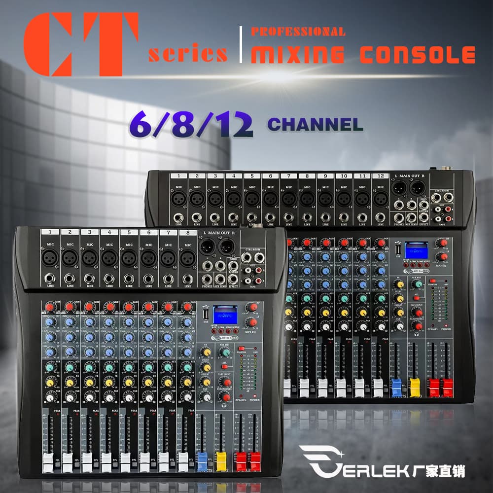 New cross-border 8-channel/12-channel professional mixing console with DSP effects for performances, home use, and stage use, featuring USB and Bluetooth.