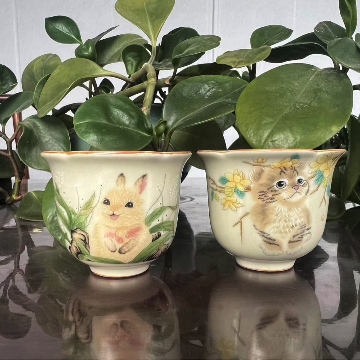 Factory Ru Kiln Cute Cat Tea Cup, Single Guest Tea Bowl, Ceramic Gongfu Tea Set Crackle Glaze Cultivable Host Cup