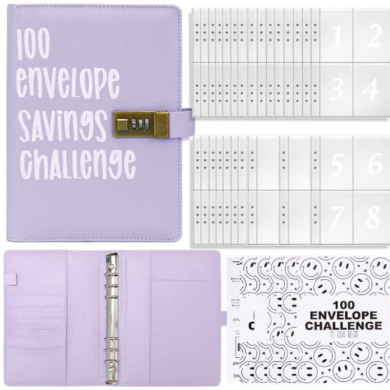 100 Envelope 100-Day Savings Notebook Password Lock Loose-Leaf Savings Planner Challenge Notebook