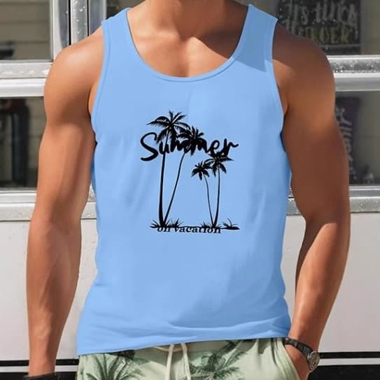 2026 Cross-Border Summer Beach Vacation New Palm Print Muscle Gym Workout Casual Men's Vest
