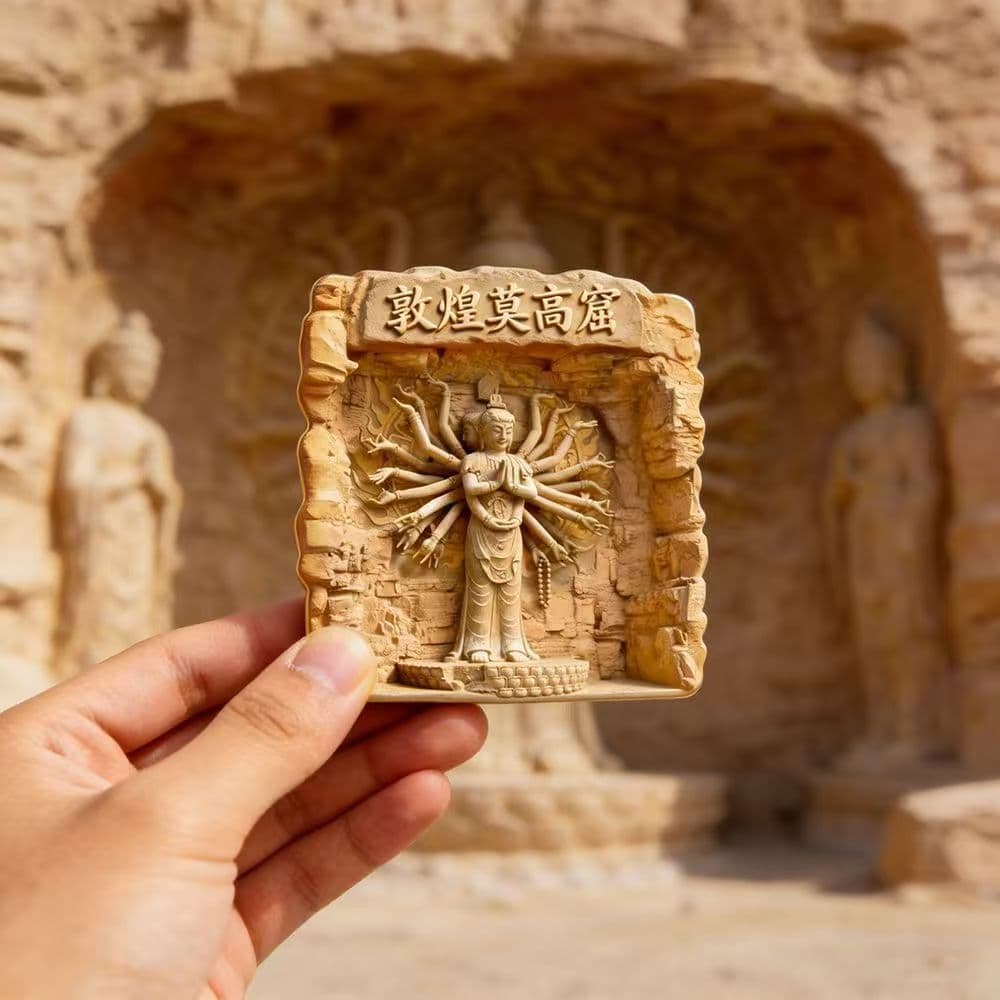 New Cultural Creative Dunhuang Mogao Caves Nine-Colored Deer Nine-Story Pagoda Fridge Magnet 3D Resin City Travel Souvenir