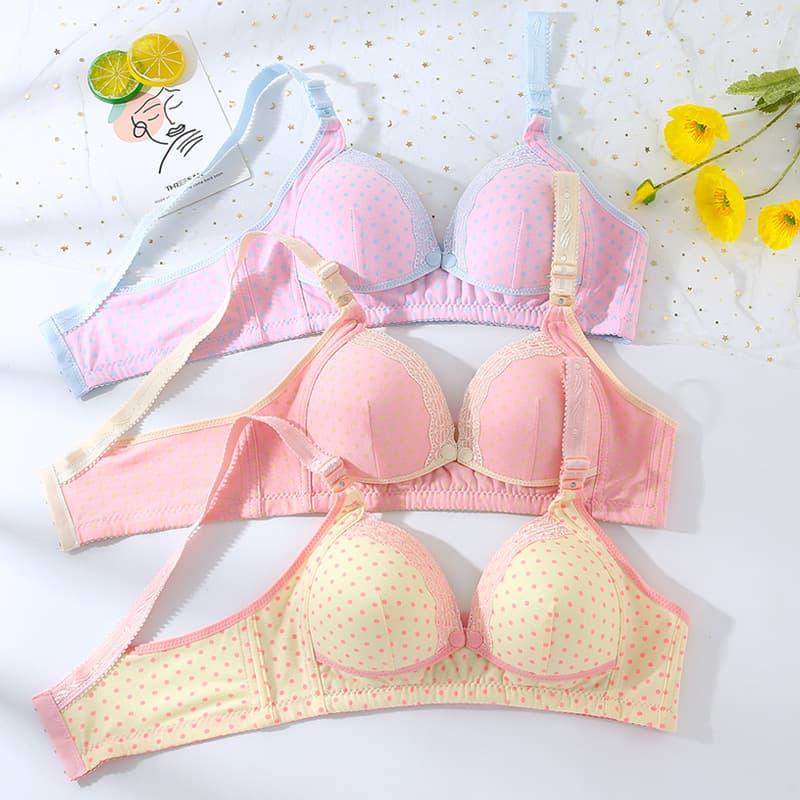New polka dot maternity bra, wire-free, front-opening, thin nursing bra for prenatal and postpartum breastfeeding, suitable for all stages of life.