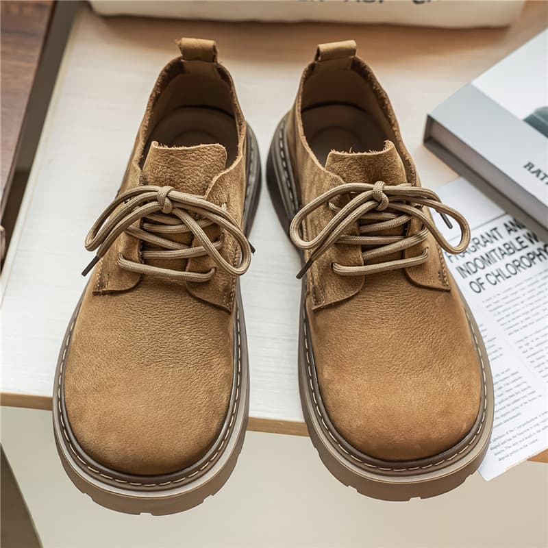 Top-layer cowhide spring lace-up chunky shoes, fashionable formal casual shoes, large-size Martin shoes, versatile outdoor men's shoes
