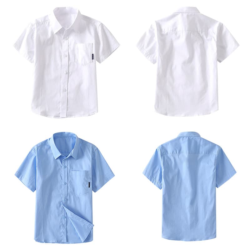 Children's short-sleeved white shirt boys summer thin short-sleeved white shirt performance clothing primary and secondary school students blue cotton school uniform