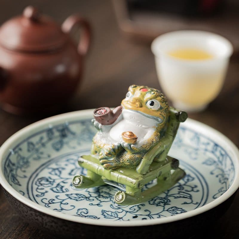 Color-Changing Rocking Chair Golden Toad Tea Pet Ornament Chinese-style Wealth Toad Coffee Table Raisable Tea Set Tray Accessories Premium Tea Pet