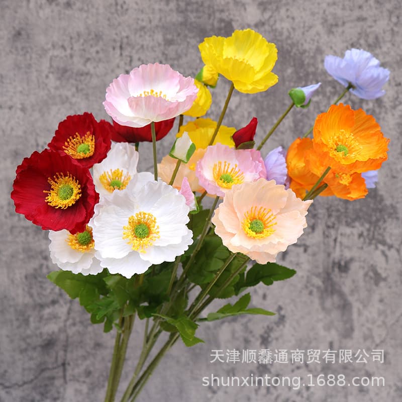 Artificial Poppies Silk Flowers Wedding Decoration Venue Costuming Road Guide Flower Shop Floral Arrangements Spring Color Freshness