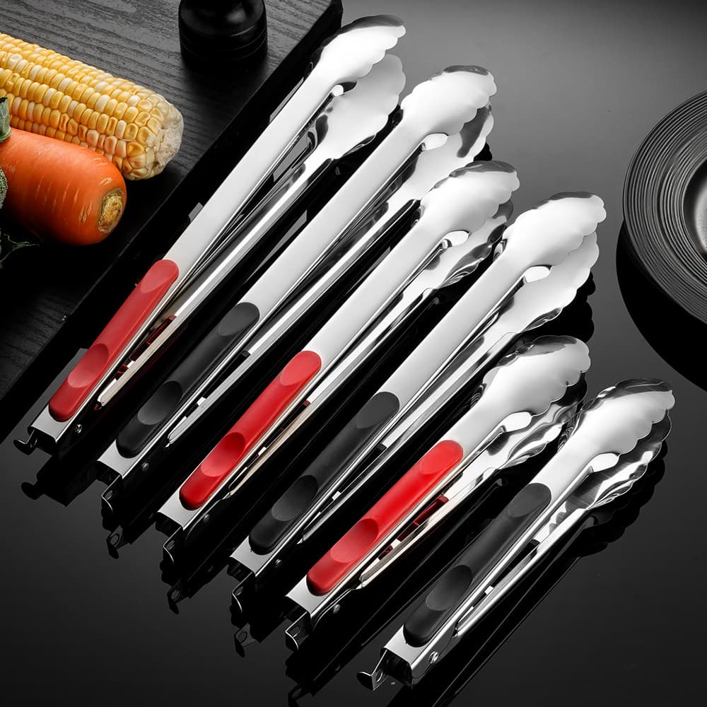 Plum-shaped stainless steel food tongs, heat-resistant frying tongs, extended grill steak tongs, multifunctional food tongs, bread tongs