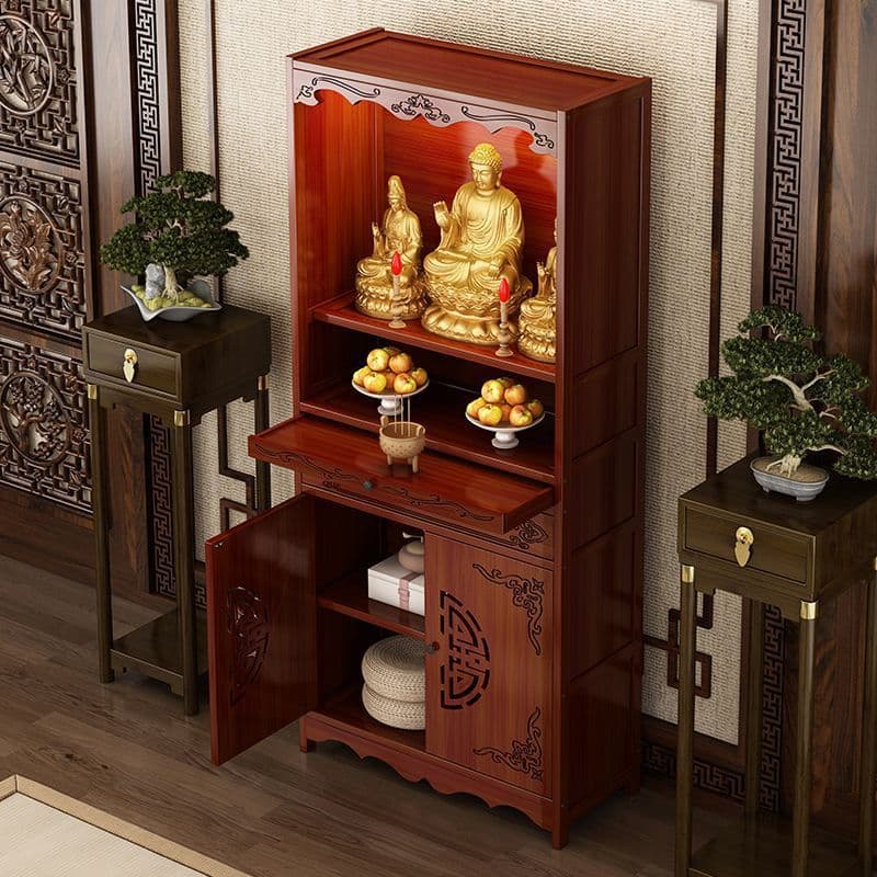 Integrated Buddhist Altar and Deity Cabinet - Modern Chinese Style with Guanyin Worship Setup
