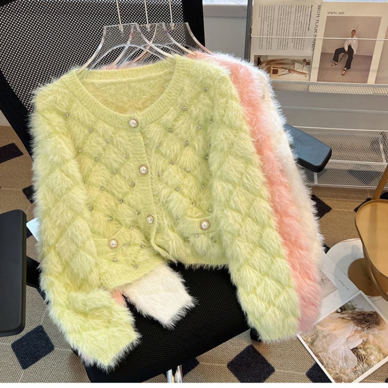 Chanel-style Thickened Short Cardigan for Women, Loose Fit, Autumn/Winter New Arrival, Japanese Sweet Long-Sleeve Knit Cardigan