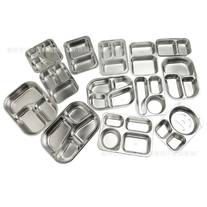 Wholesale 304 stainless steel dinner plate, canteen student dinner plate, kindergarten children's plate, thickened fast food plate liner accessories