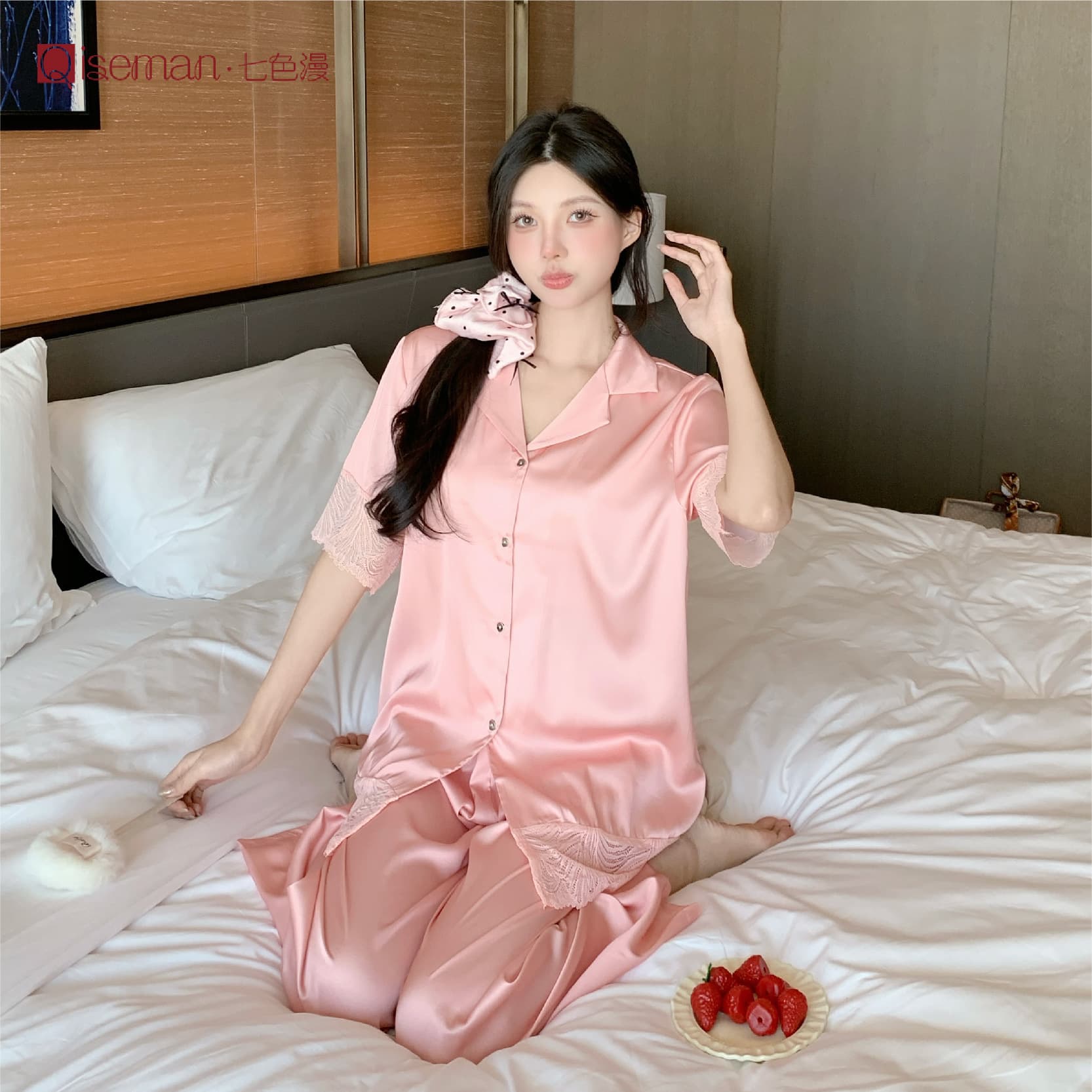 Women's Summer Ice Silk Pajamas with Lace Trim, High-End Homewear, Thin Satin, Breathable, Wholesale
