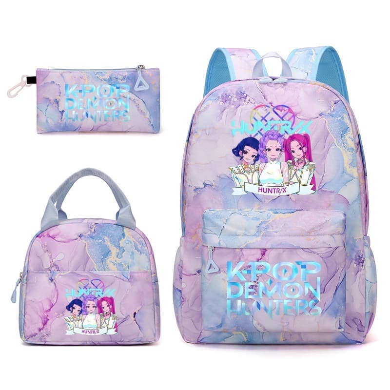 Korean Drama Demon Hunter Backpack Lunch Bag Pencil Case Set Student Three-Piece Schoolbag Pen Case Lunch Bag