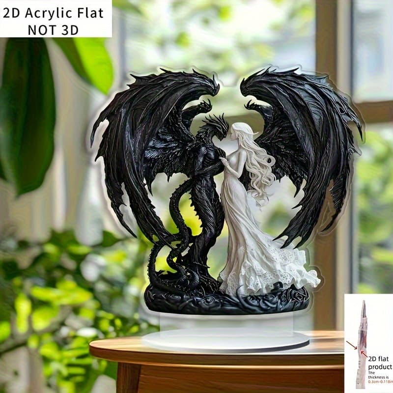 Cross-border Exclusive Black and White Dragon Embracing Angel Figure Stand, Creative Desktop Display, Romantic Wholesale Supply