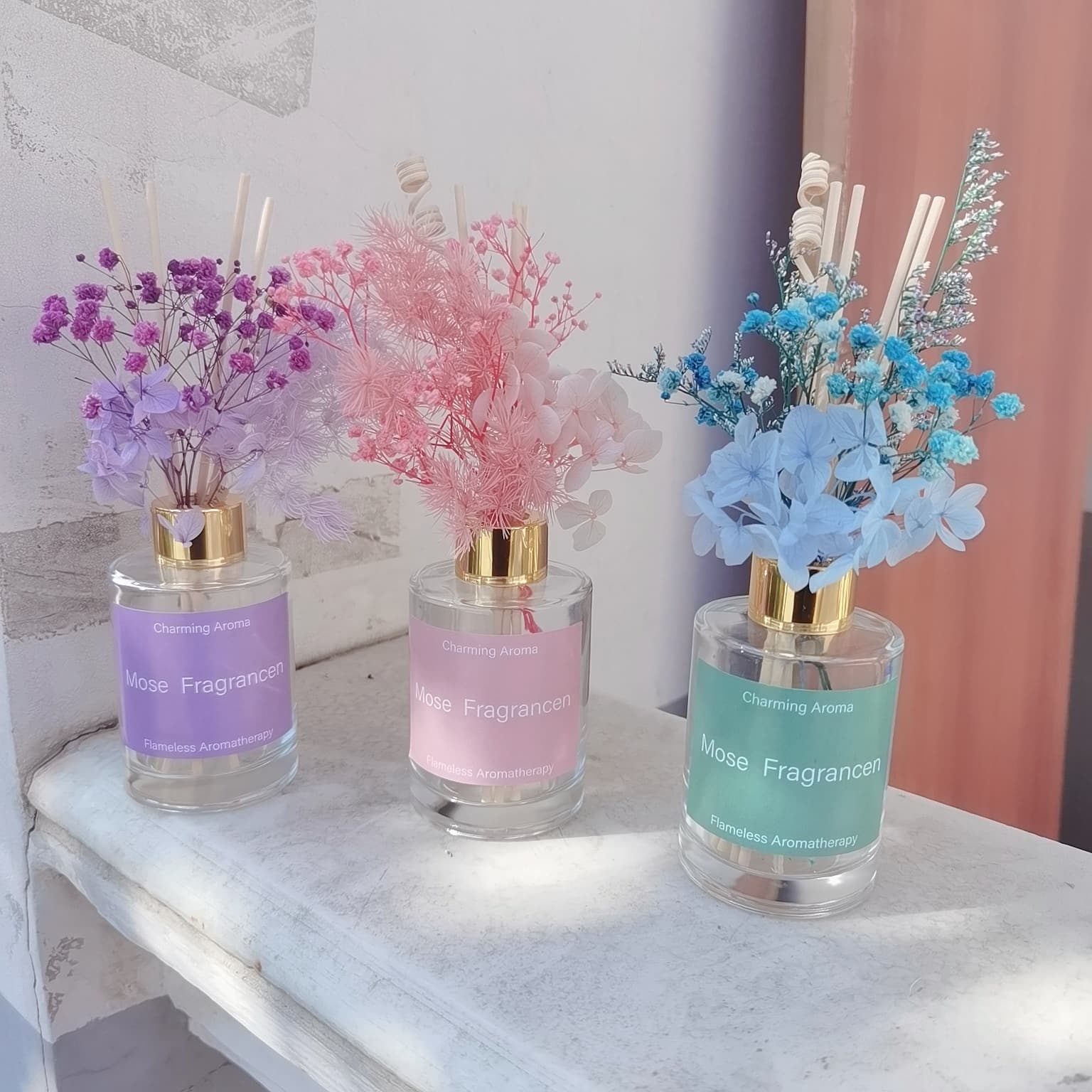 Macaron Flameless Premium Aromatherapy Essential Oil Long-Lasting Room Fragrance Home Decoration Preserved Flower Gift Scent
