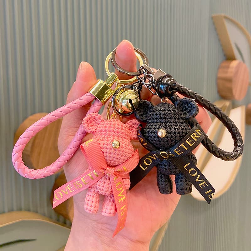 Cute Bow Tie Bear Plush Keychain Bag Charm Car Key Ring Couple Creative Resin Keychain