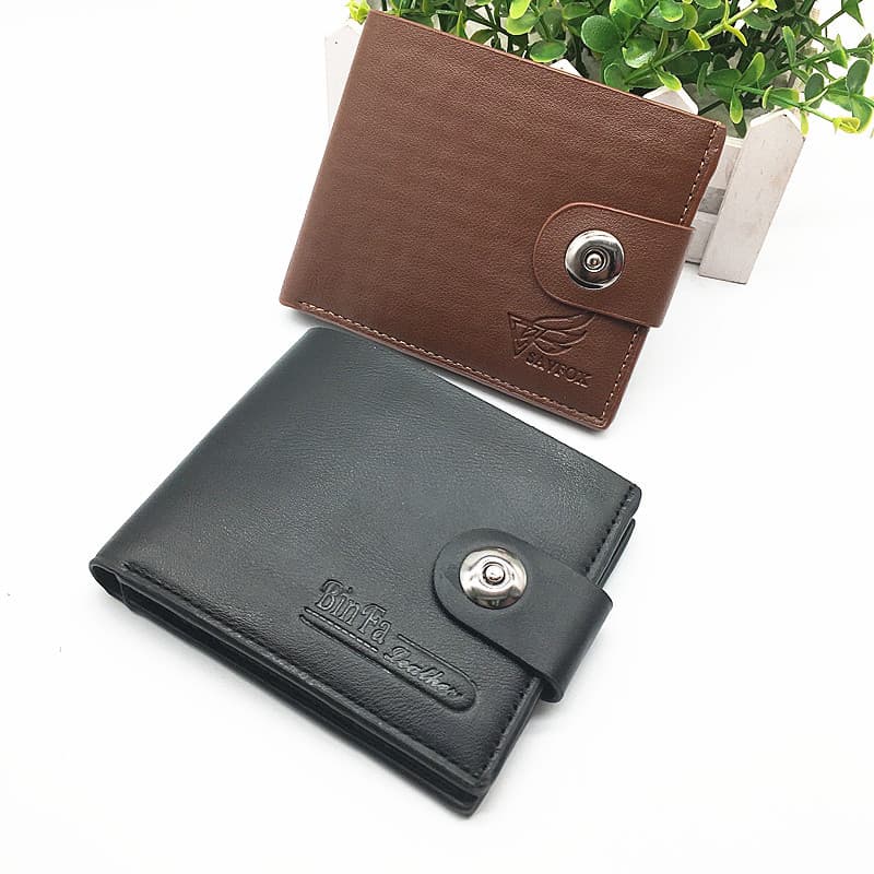 Short PU Leather Wallet for Men, Magnetic Buckle, Street Stall Style, Business Simple Solid Color, Medium Hardness