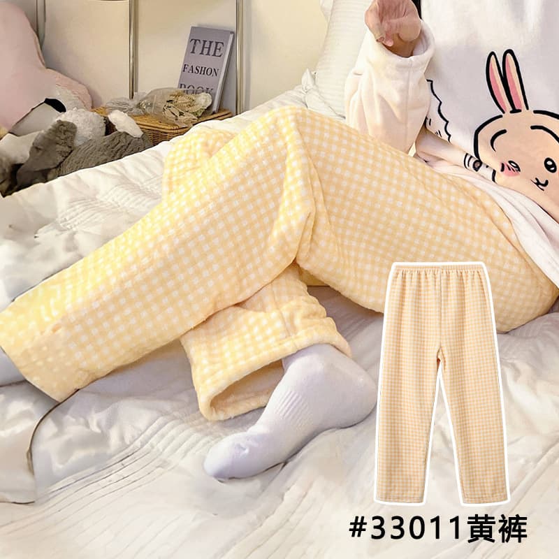 Fleece-Lined Children's Sleep Pants, Fall and Winter Flannel Thickened Warmth, Girls Large Kids Coral Fleece Pants, Single Piece Drop Shipping