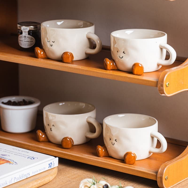 Xiaohongshu Same Style Foot-Shaped Ceramic Mug, Underglaze Color, Super Cute Niche Coffee Cup, Cartoon Water Cup, Gift Idea
