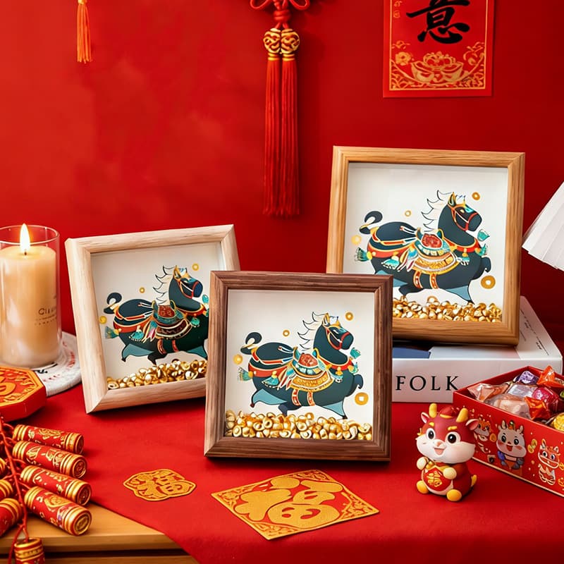 2026 New Year Photo Frame Year of the Horse Mascot Decorative Picture Frame Empty Frame Spring Festival New Year Creative Ingot Hollow Photo Frame Setup